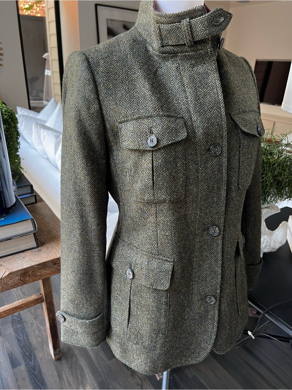 House of Bruar of Scotland Herringbone Wool Blend Field Hunt Jacket size 8 - Picture 4 of 10